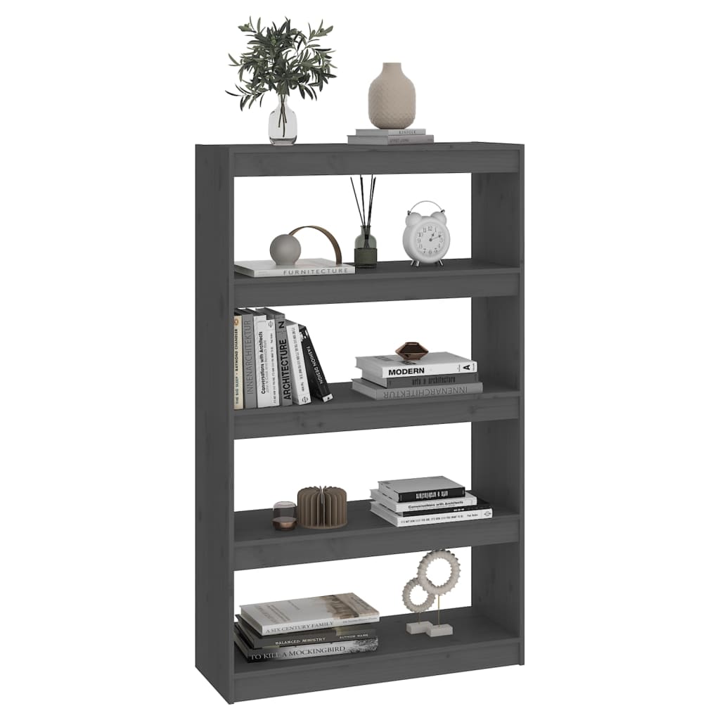 bogskab/rumdeler 80x30x135,5 cm massivt fyrretræ grå