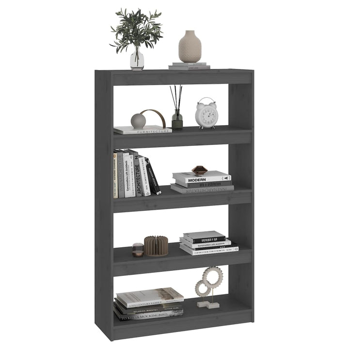 bogskab/rumdeler 80x30x135,5 cm massivt fyrretræ grå