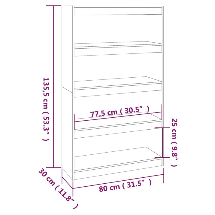 bogskab/rumdeler 80x30x135,5 cm massivt fyrretræ grå