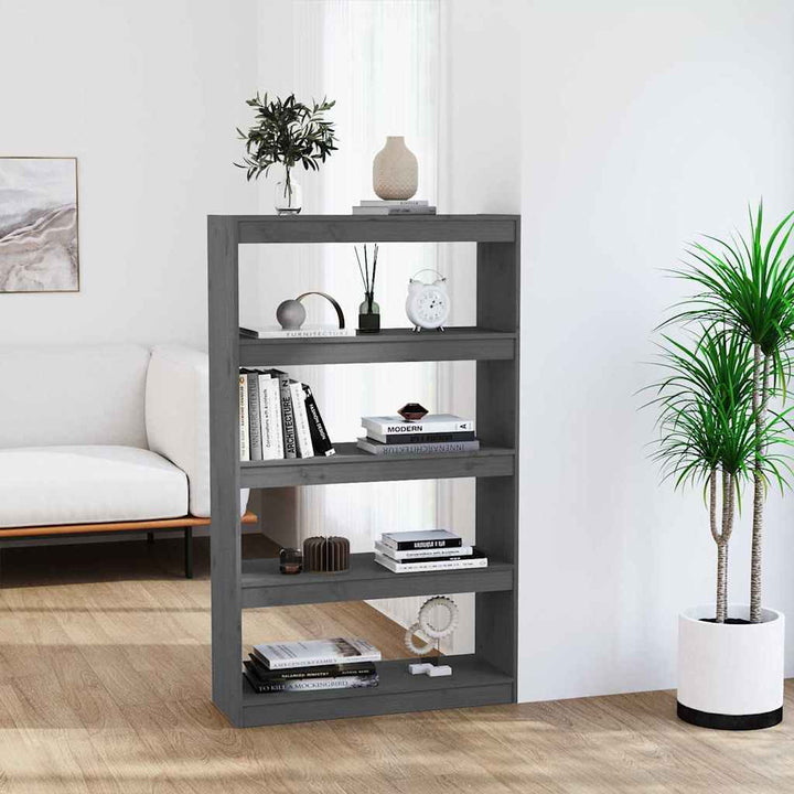 bogskab/rumdeler 80x30x135,5 cm massivt fyrretræ grå