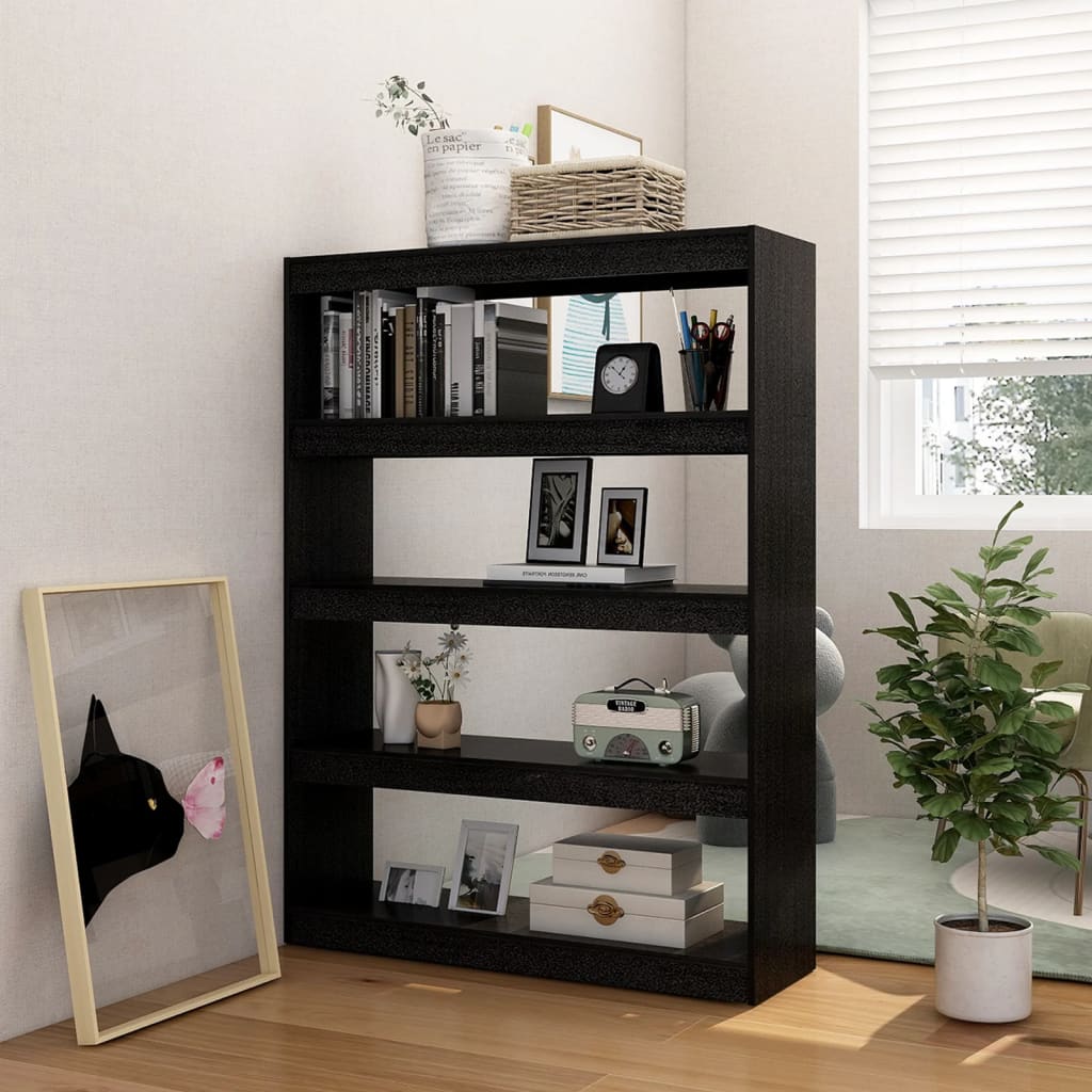 bogreol/rumdeler 100x30x135,5 cm massivt fyrretræ sort