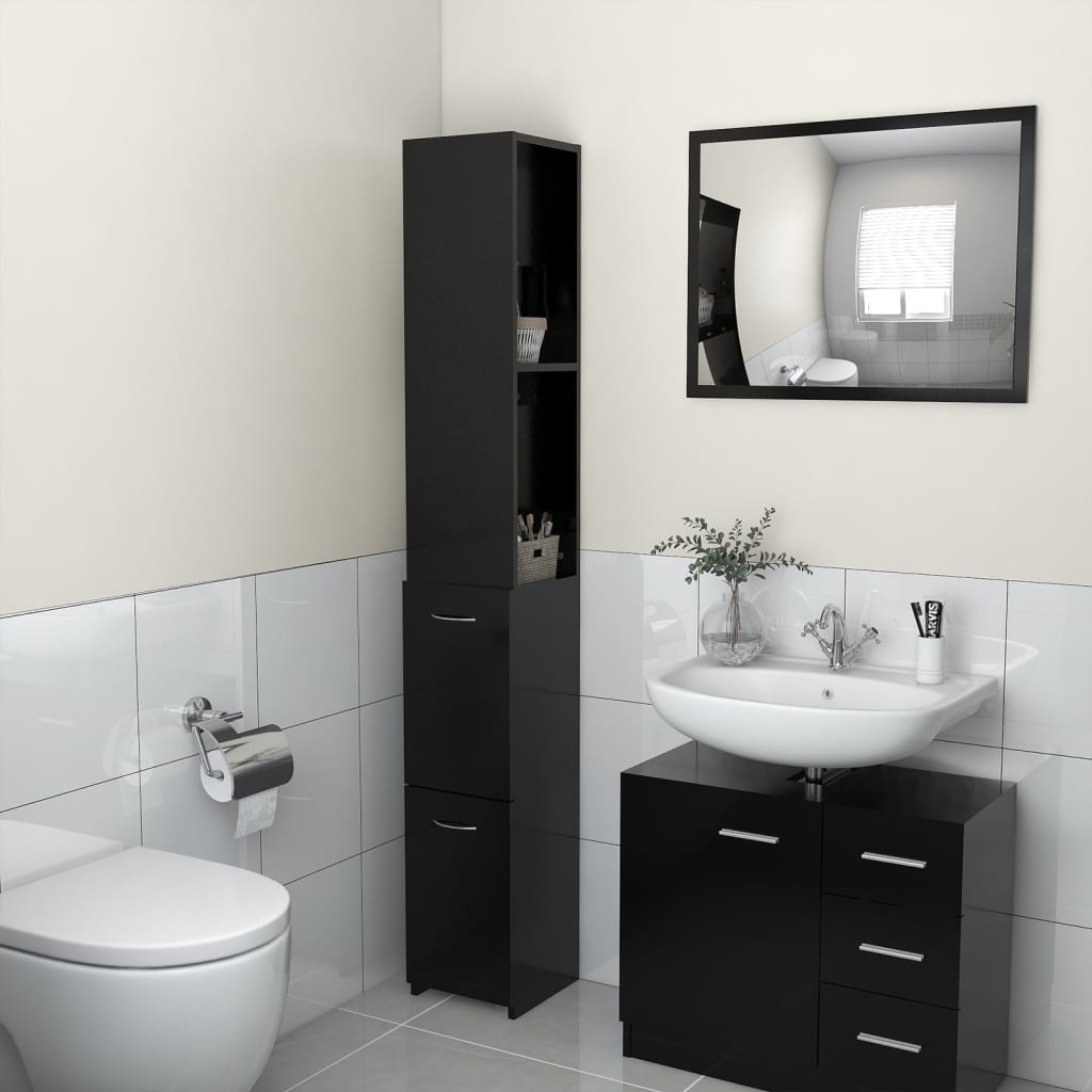 badeværelsesskab 25x26,5x170 cm konstrueret træ sort