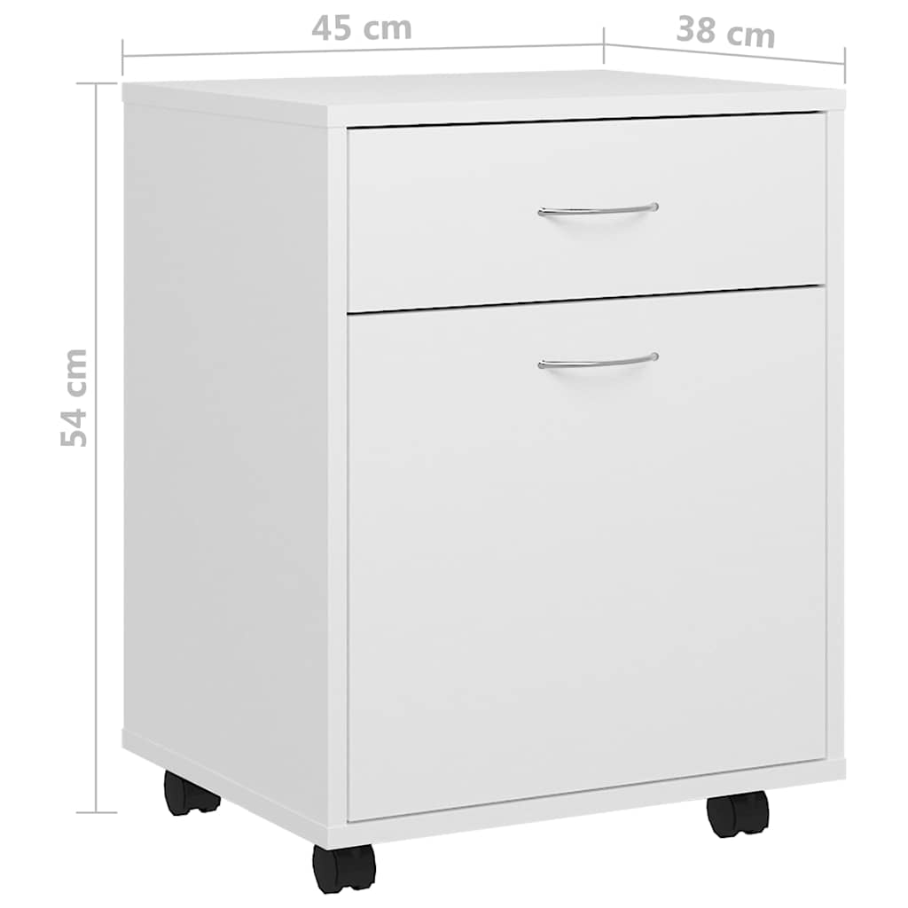 rulleskab 45x38x54 cm konstrueret træ hvid