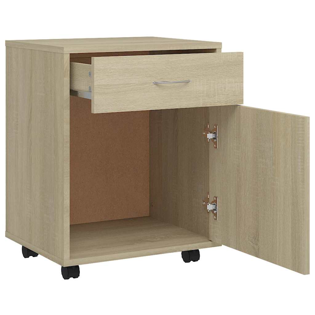 skab med hjul 45x38x54 cm konstrueret træ sonoma-eg