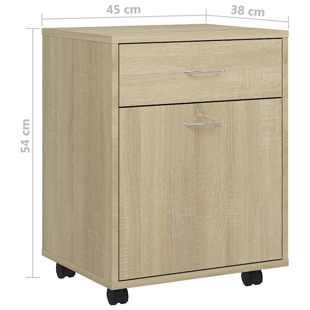 skab med hjul 45x38x54 cm konstrueret træ sonoma-eg