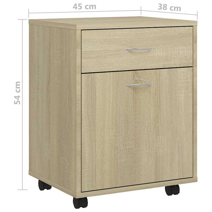 skab med hjul 45x38x54 cm konstrueret træ sonoma-eg