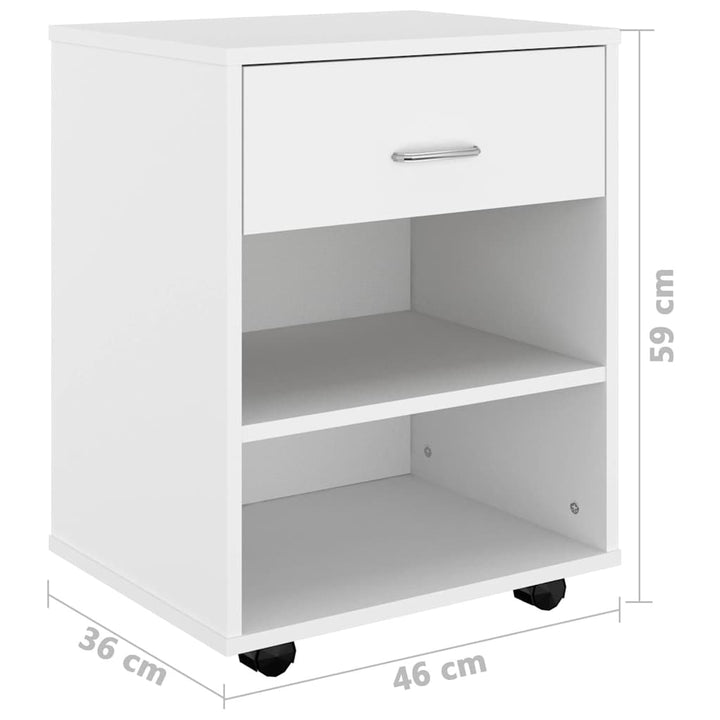rulleskab 46x36x59 cm konstrueret træ hvid