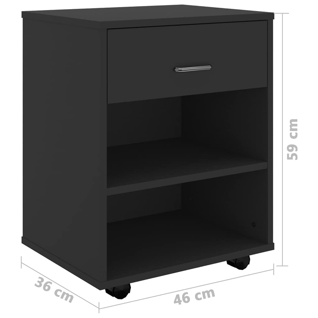 rulleskab 46x36x59 cm konstrueret træ sort