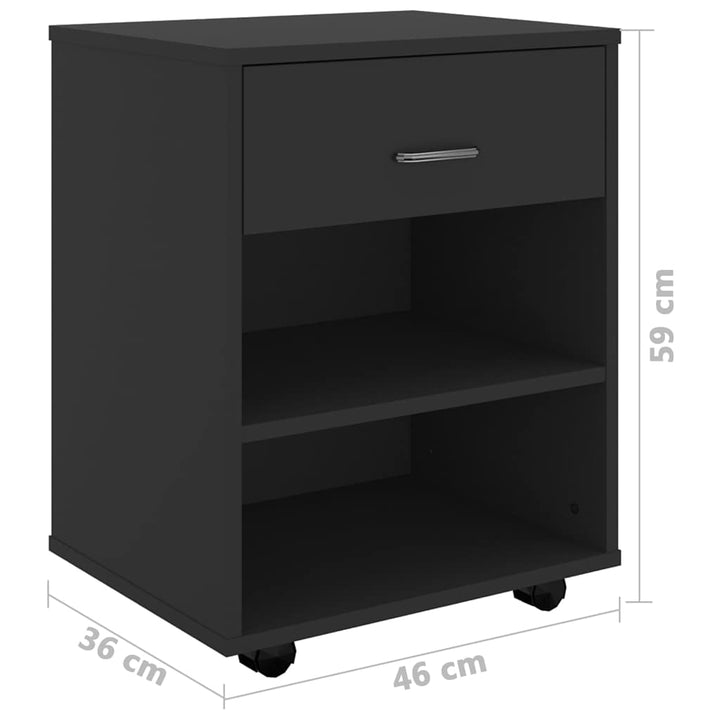 rulleskab 46x36x59 cm konstrueret træ sort