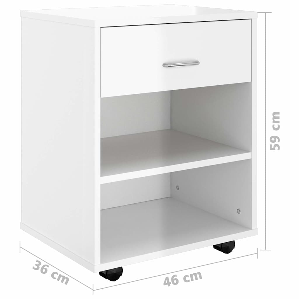 rulleskab 46x36x59 cm konstrueret træ hvid højglans