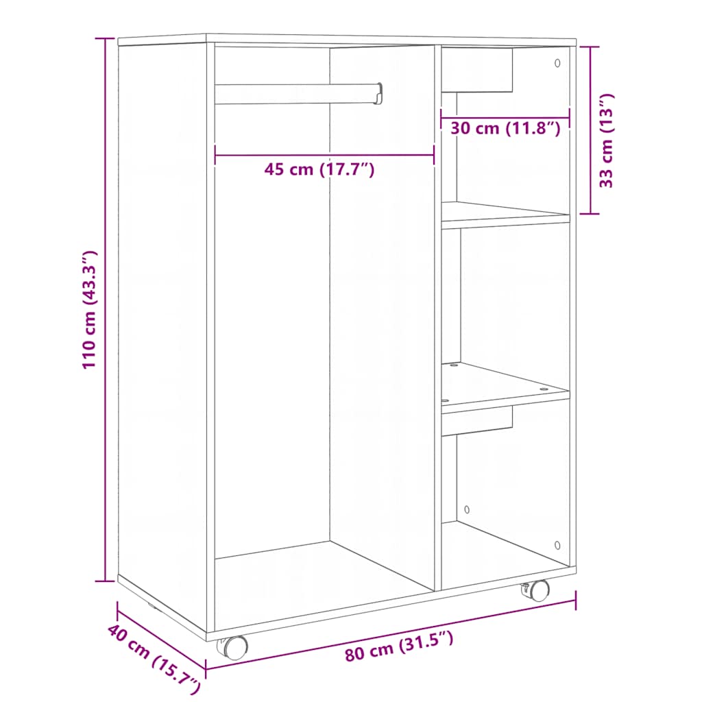 klædeskab 80x40x110 cm konstrueret træ betongrå