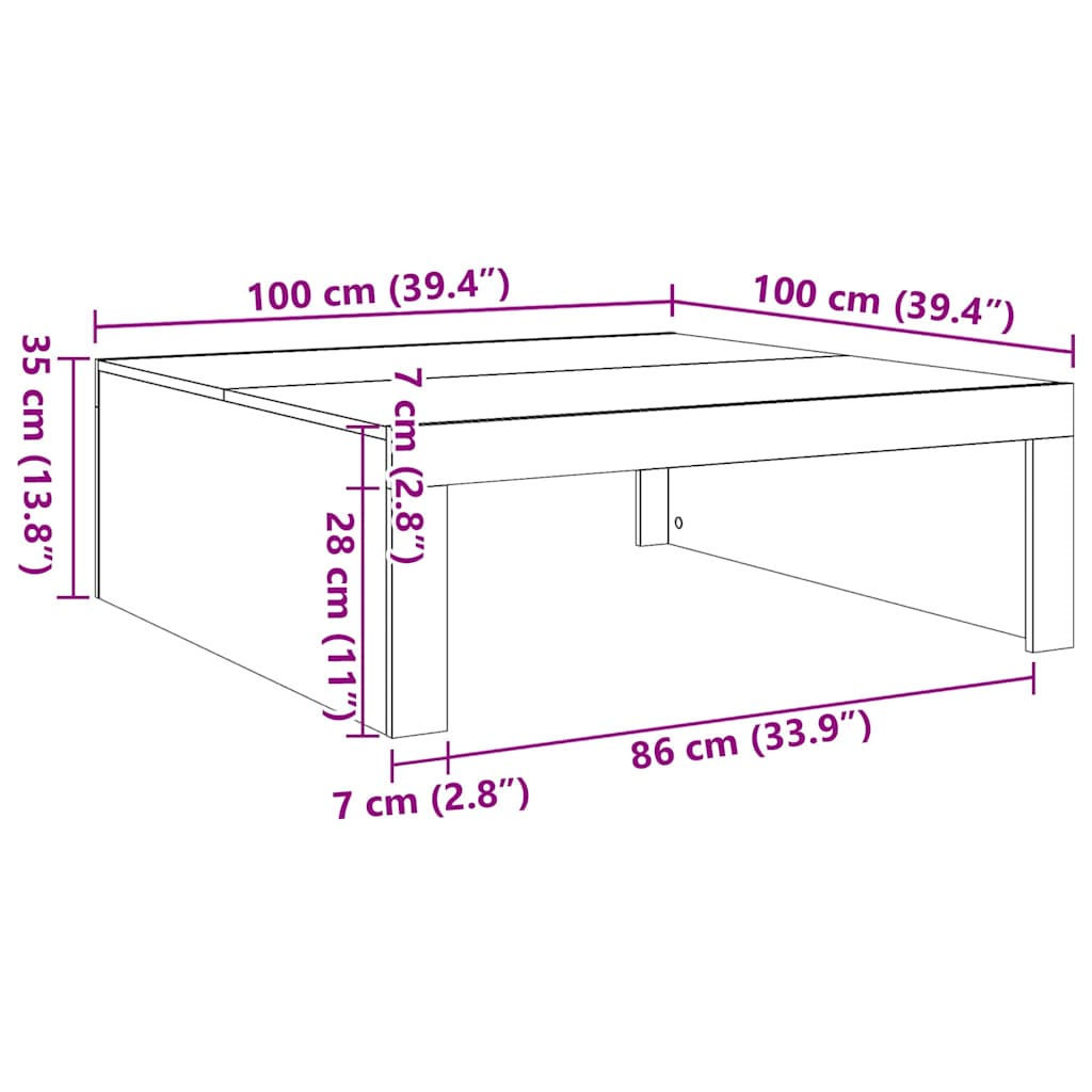 sofabord 100x100x35 cm konstrueret træ røget egetræsfarve