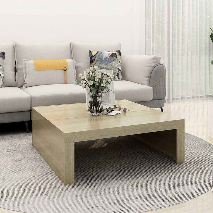 sofabord 100x100x35 cm konstrueret træ røget egetræsfarve