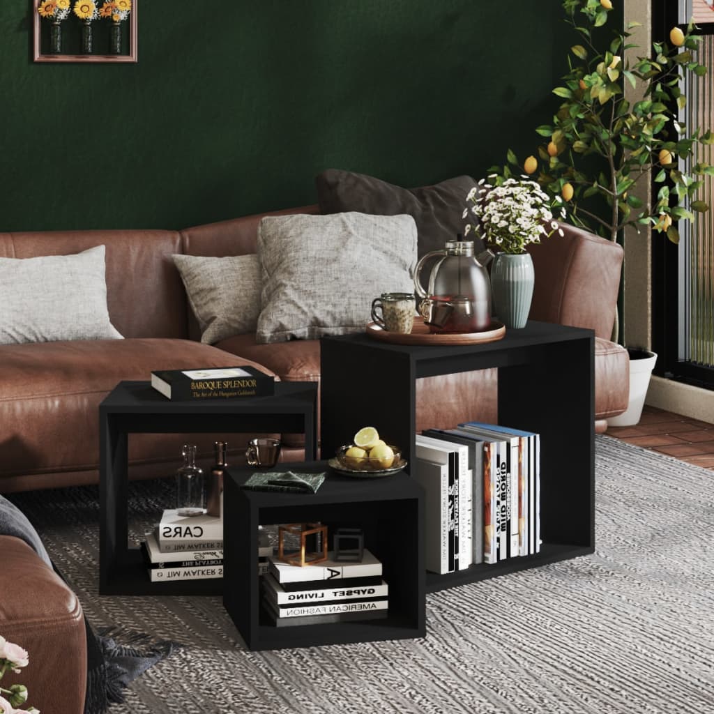 indskudsborde 3 stk. konstrueret træ sort