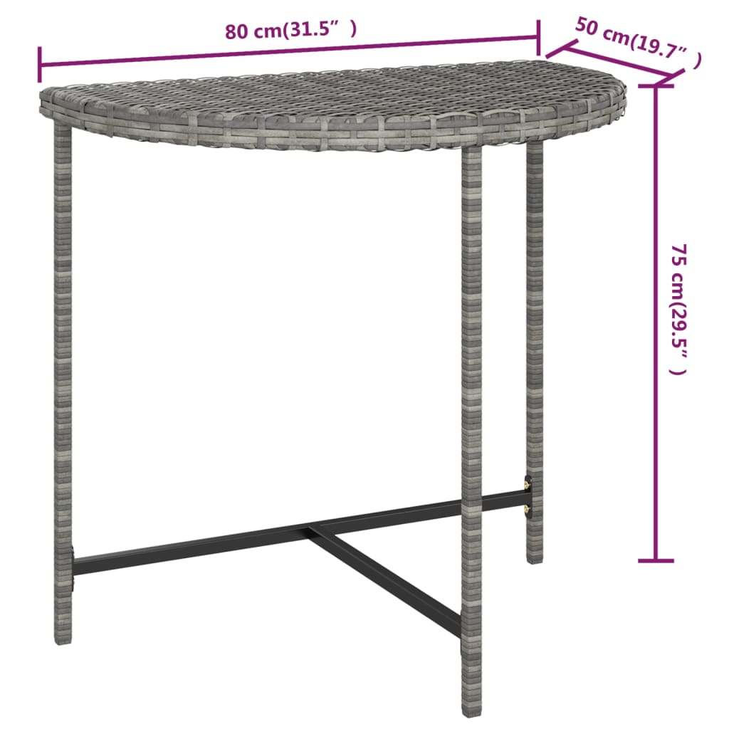 havebord 80x50x75 cm polyrattan grå