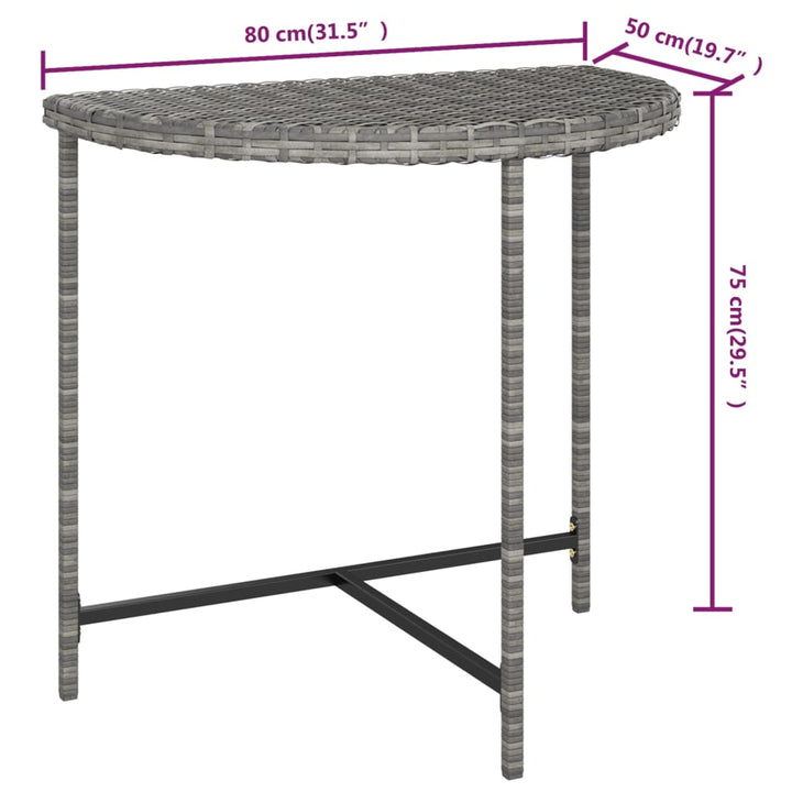 havebord 80x50x75 cm polyrattan grå