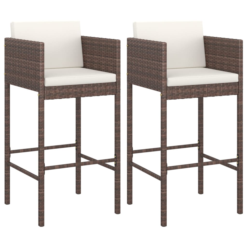 barstole 2 stk. med hynder polyrattan brun