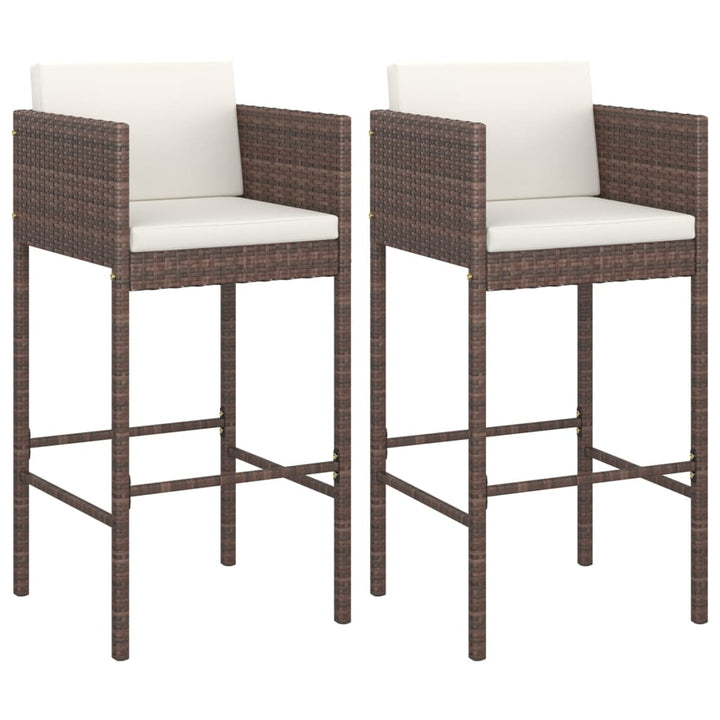 barstole 2 stk. med hynder polyrattan brun