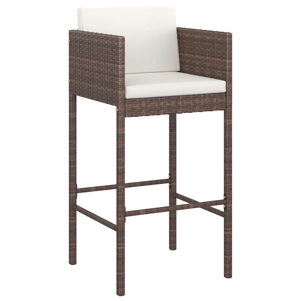 barstole 2 stk. med hynder polyrattan brun