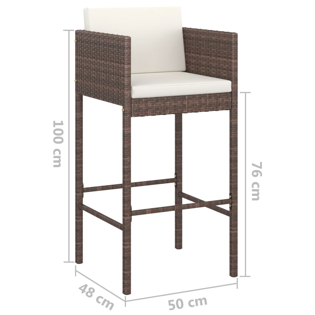 barstole 2 stk. med hynder polyrattan brun