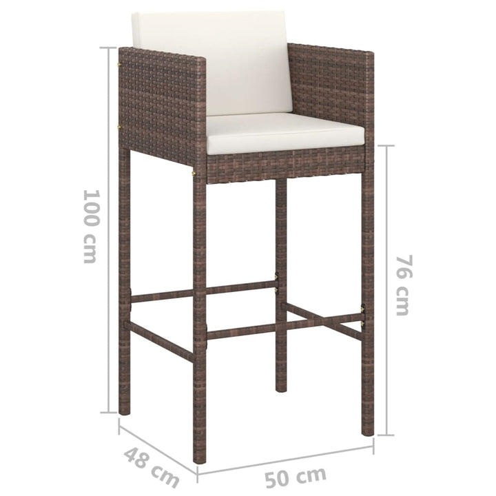 barstole 2 stk. med hynder polyrattan brun