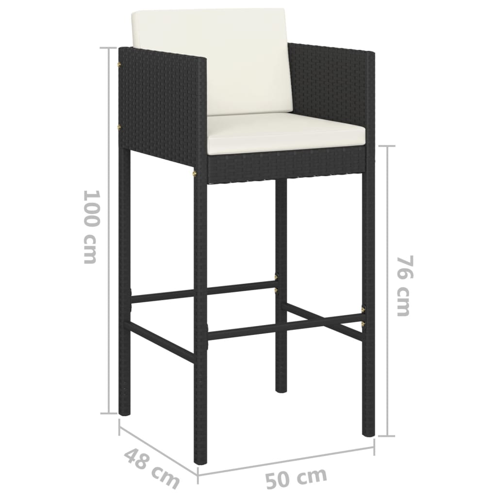 barstole 2 stk. med hynder polyrattan sort