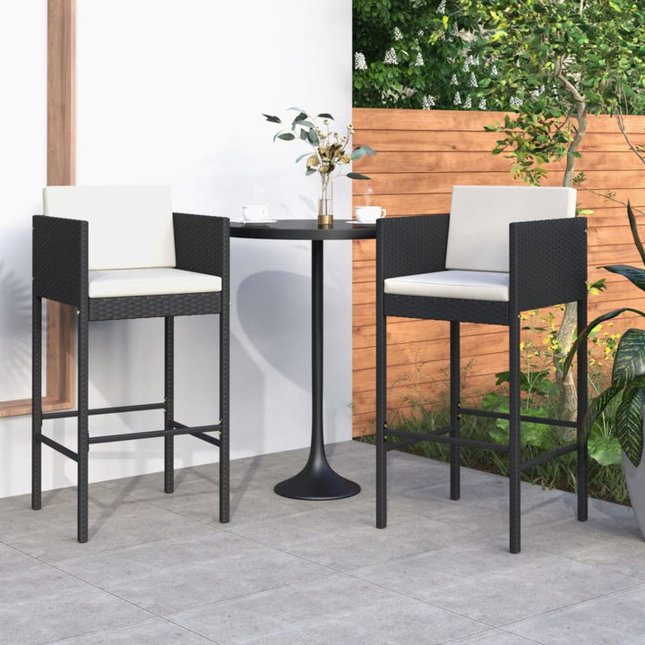 barstole 2 stk. med hynder polyrattan sort