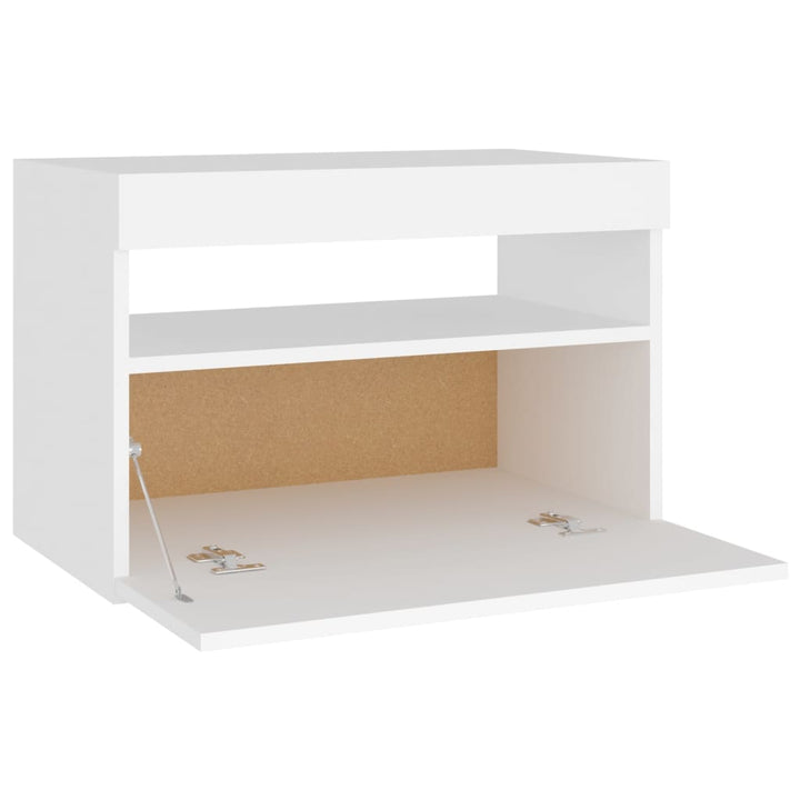 sengebord med LED-lys 60x35x40 cm konstrueret træ hvid