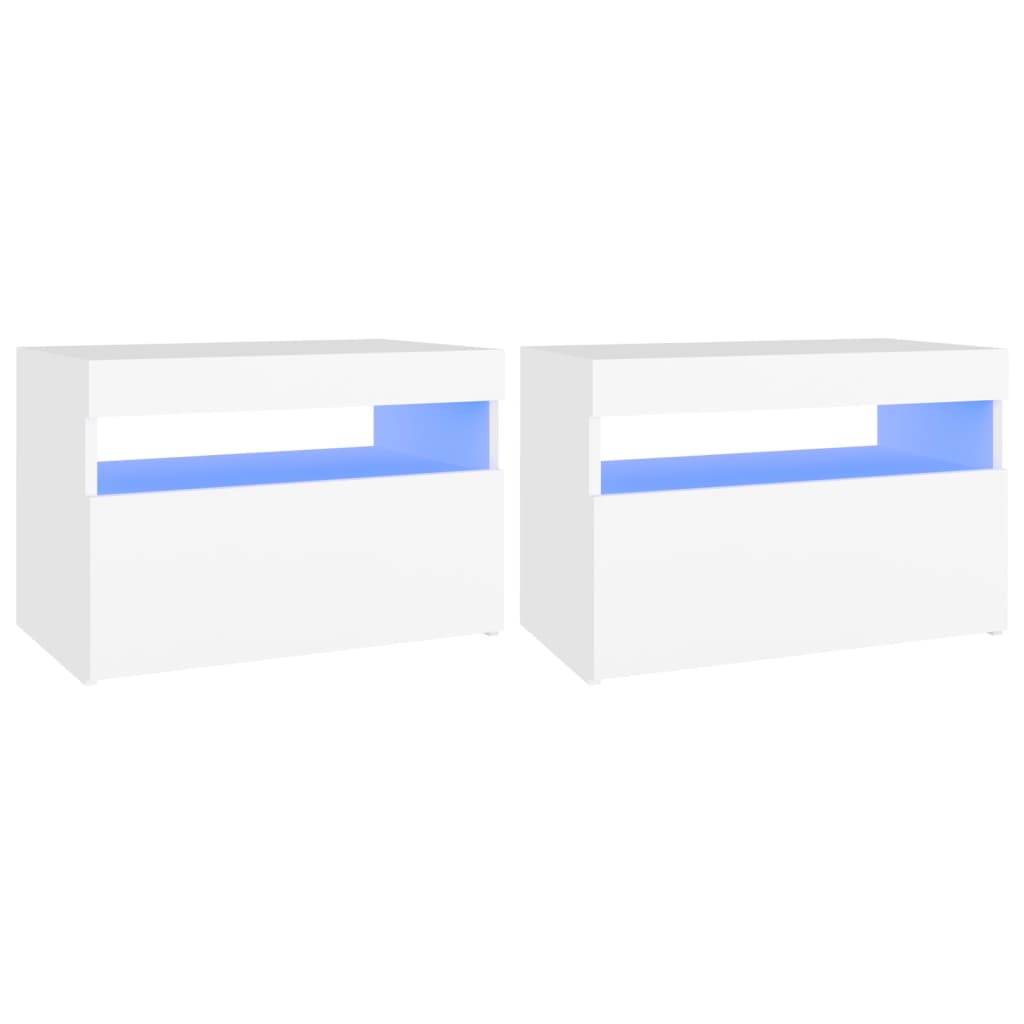 sengebord med LED-lys 2 stk. 60x35x40 cm konstrueret træ hvid