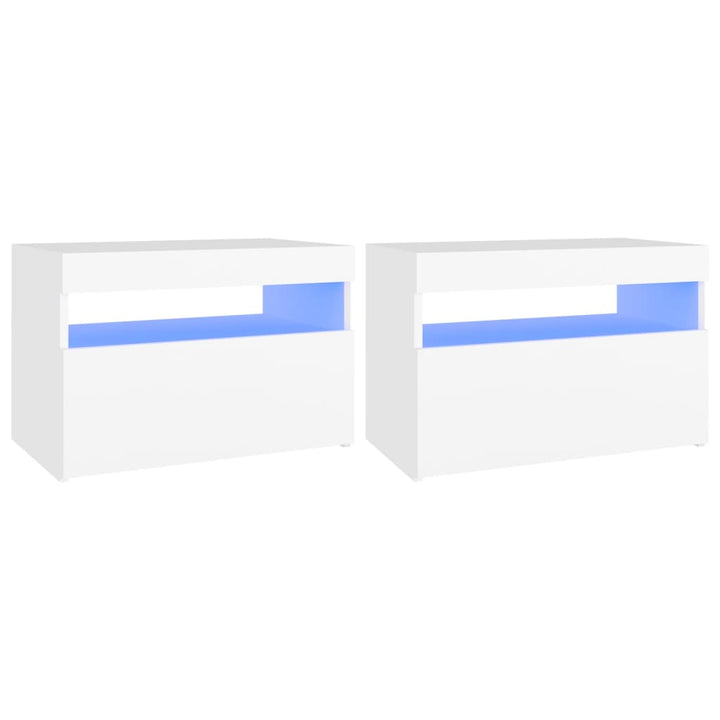 sengebord med LED-lys 2 stk. 60x35x40 cm konstrueret træ hvid
