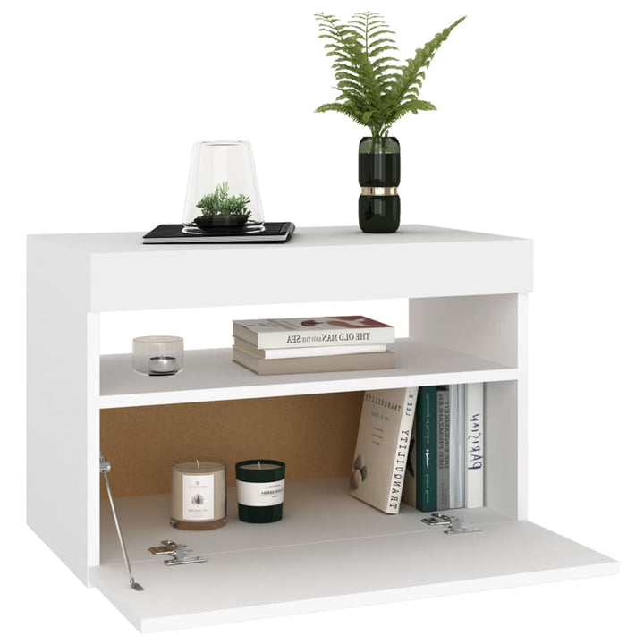 sengebord med LED-lys 2 stk. 60x35x40 cm konstrueret træ hvid