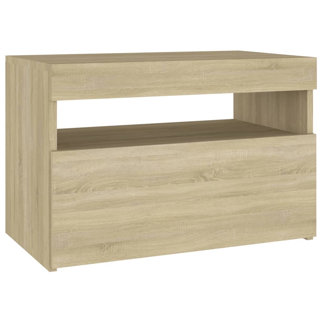 sengebord med LED-lys 60x35x40 cm konstrueret træ sonoma-eg