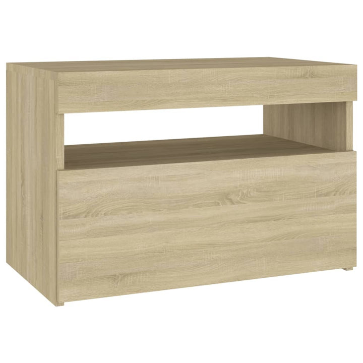 sengebord med LED-lys 60x35x40 cm konstrueret træ sonoma-eg