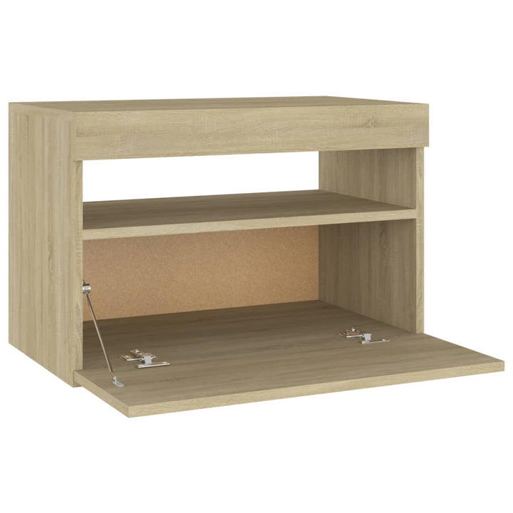 sengebord med LED-lys 60x35x40 cm konstrueret træ sonoma-eg
