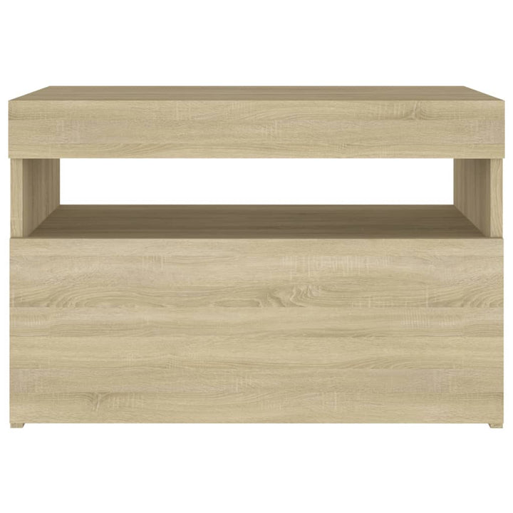 sengebord med LED-lys 60x35x40 cm konstrueret træ sonoma-eg