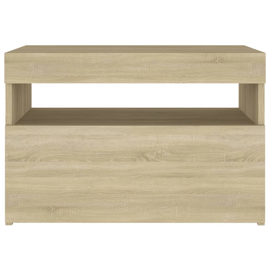 sengebord med LED-lys 60x35x40 cm konstrueret træ sonoma-eg