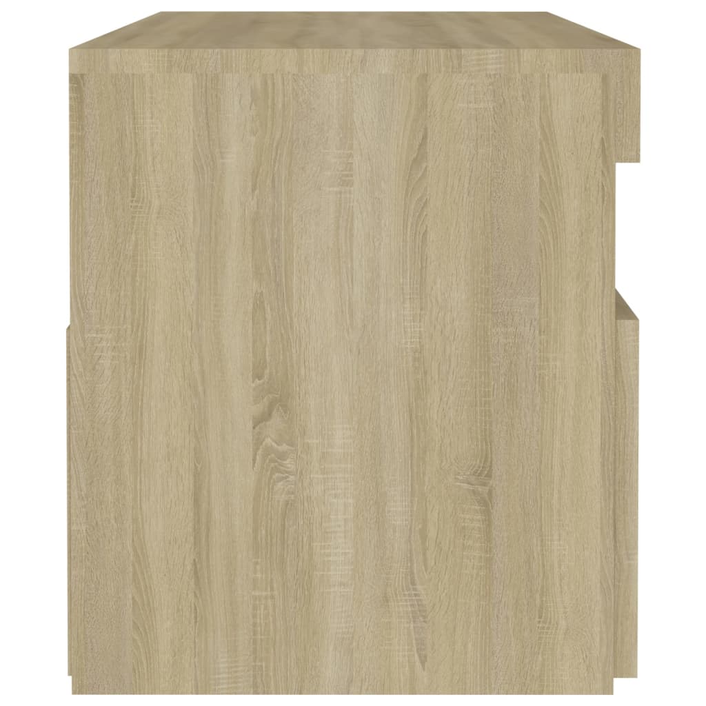 sengebord med LED-lys 60x35x40 cm konstrueret træ sonoma-eg