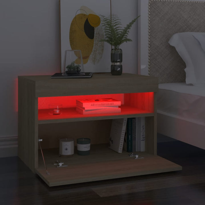 sengebord med LED-lys 2 stk. 60x35x40 cm sonoma-eg
