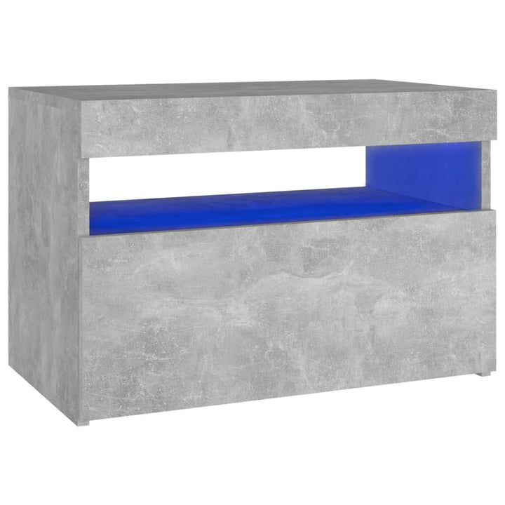 sengebord med LED-lys 60x35x40 cm betongrå