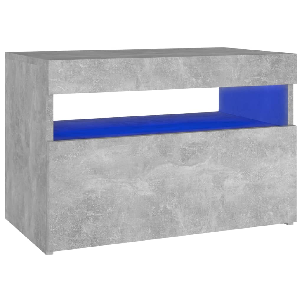 sengebord med LED-lys 60x35x40 cm betongrå