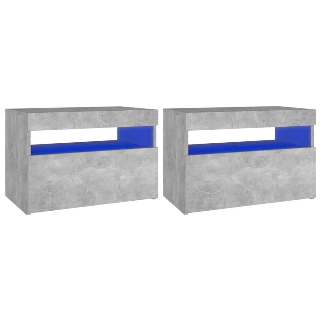 sengebord med LED-lys 2 stk. 60x35x40 cm betongrå