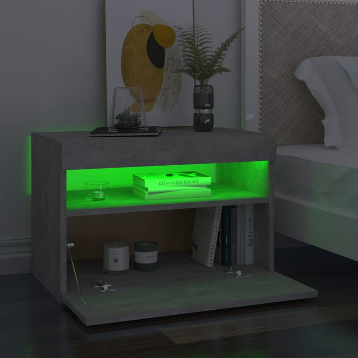 sengebord med LED-lys 2 stk. 60x35x40 cm betongrå