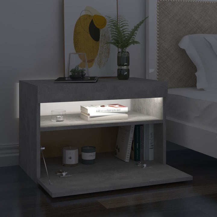sengebord med LED-lys 2 stk. 60x35x40 cm betongrå