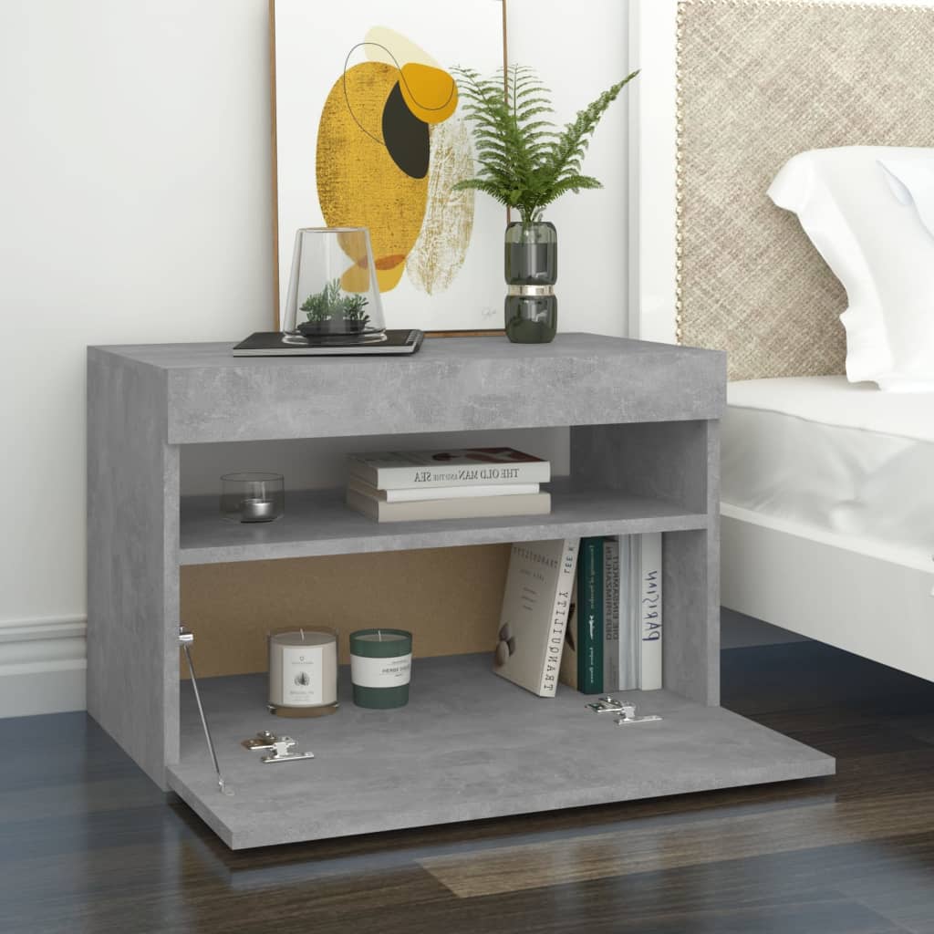 sengebord med LED-lys 2 stk. 60x35x40 cm betongrå