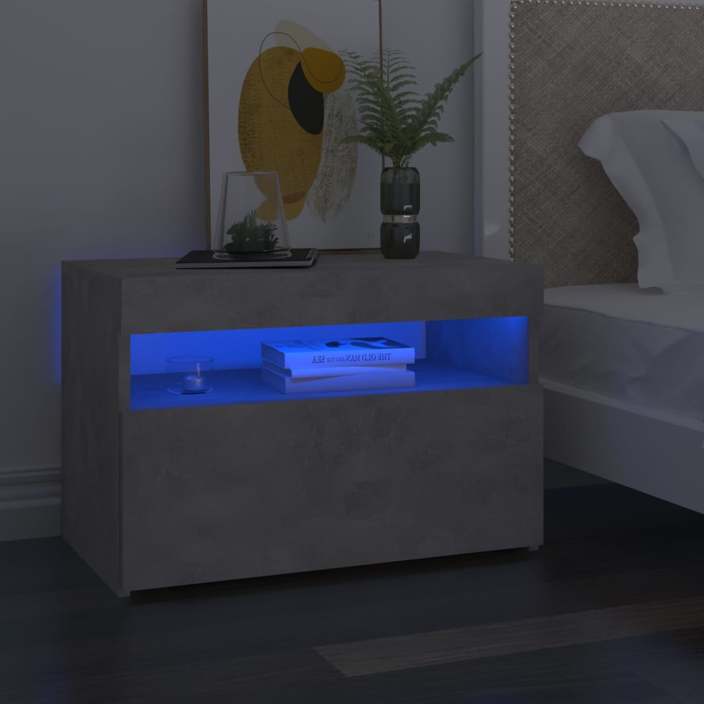 sengebord med LED-lys 2 stk. 60x35x40 cm betongrå
