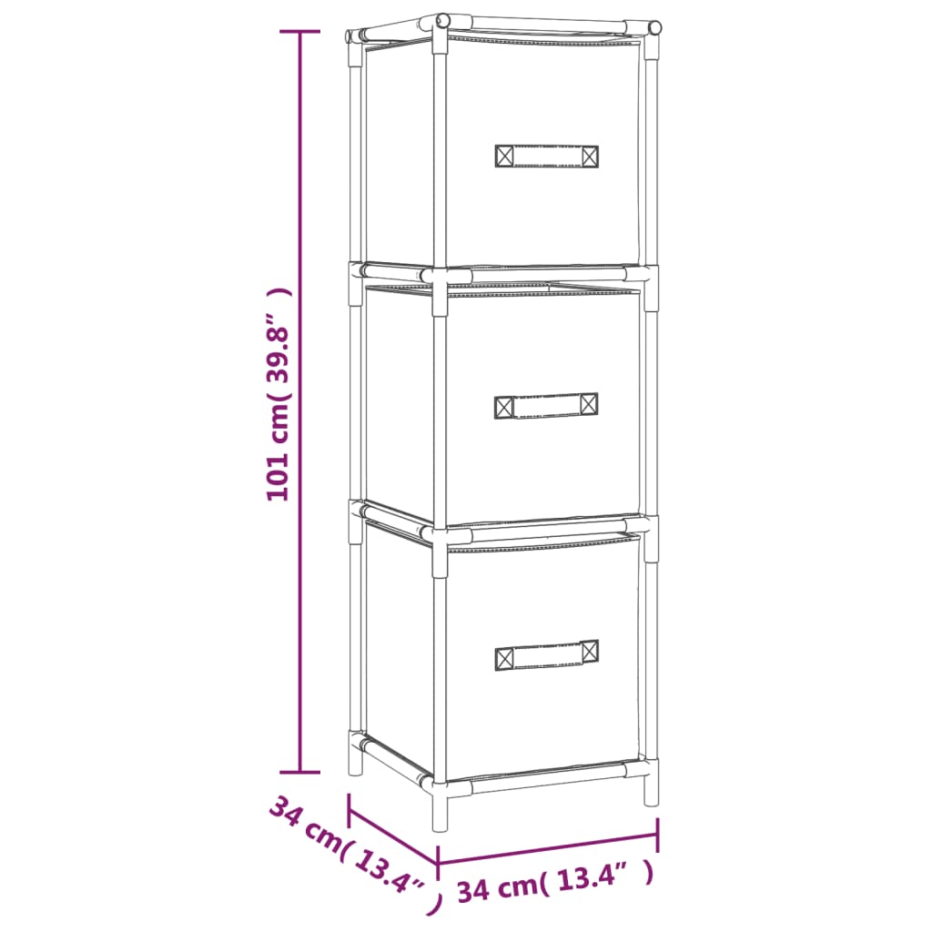 opbevaringsskab med 3 stofkurve 34x34x101 cm stål grå