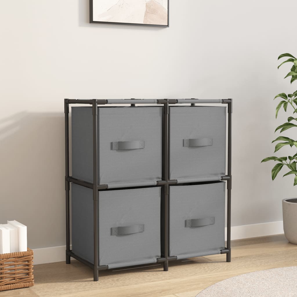 opbevaringsreol med 4 stofkurve 63x30x71 cm stål grå