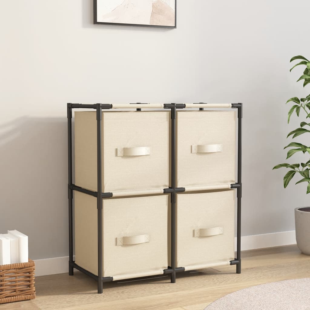 opbevaringsreol med 4 stofkurve 63x30x71 cm stål cremefarvet