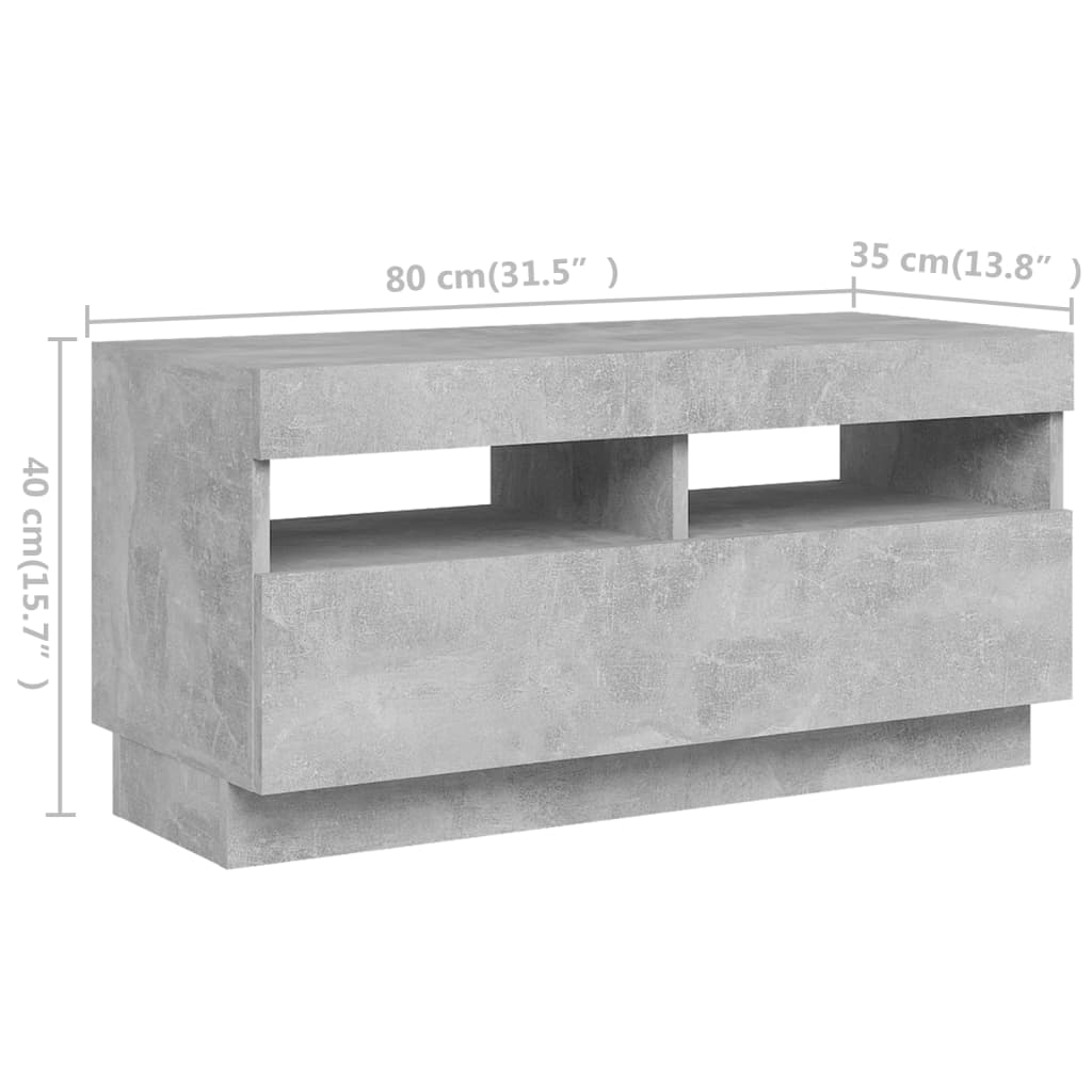 tv-skab med LED-lys 180x35x40 cm betongrå