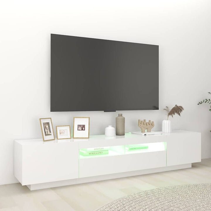 tv-skab med LED-lys 200x35x40 cm hvid